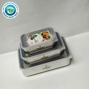 HỘP ĐỰNG THỰC PHẨM CHERRY INOX 304 LÒNG CẠN – CÓ NẮP ĐẬY, 3 DUNG TÍCH