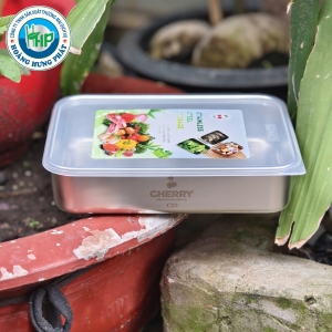 HỘP ĐỰNG THỰC PHẨM CHERRY INOX 304 LÒNG CẠN – CÓ NẮP ĐẬY, 3 DUNG TÍCH