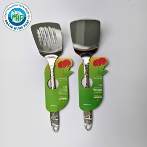 SẠN INOX CHERRY CÁN KHẮC HOA 7CM – SẠN LIỀN VÀ SẠN LỖ, DÀI 27CM