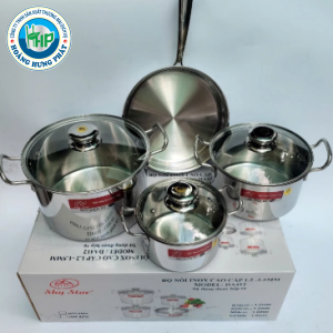 Bộ Nồi Chảo 4 Món Inox Liền Khối 3 Đáy SkyStar DA412 – Nồi 16-20-24cm + Chảo 24cm Dùng Mọi Loại Bếp
