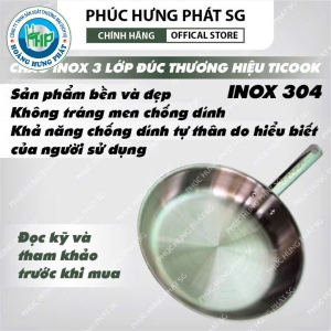 Chảo 1quai inox 304 TICOOK 3 lớp cao cấp - Đáy từ có thể sử dụng cho mọi loại bếp- size 16