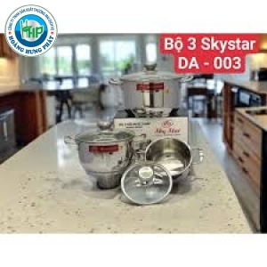 Bộ Nồi Inox Liền Khối Đáy 3 Lớp DA-003 SKYSTAR-Dùng Cho Mọi Loại Bếp-Bộ 3 Nồi Nắp Kính 16-20-24cm