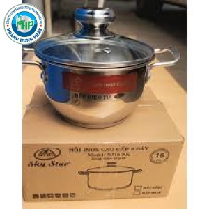 Nồi Inox Liền Khối Đáy 3 Lớp Nắp Kính 2 Quai Tiện Dụng - Dùng Cho Mọi Loại Bếp - Kích Thước 16-20cm