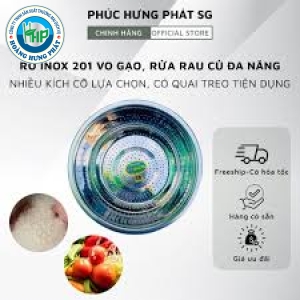 Rổ Inox 201 Vo Gạo, Rửa Rau Củ Có Quai Treo Tiện Dụng - Kích Thước 38cm, 40cm