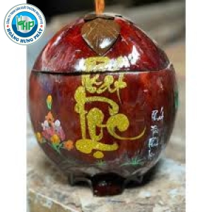 Bình Ủ Trà Bằng Dừa Trơn, Bình Vẽ Chữ Thư Pháp Ủ Ấm Trà Giữ Nhiệt, Sâu 14 cm, Đường Kính 20cm