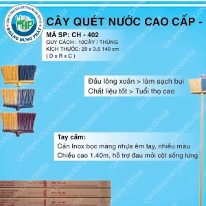 Chổi quét nhà lông mềm cao cấp,lông xoắn PHÚC HƯNG PHÁT SG size 29x4x140cm cán inox bọc nhựa CH402