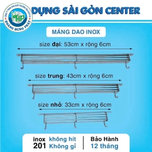 Kệ để dao Inox chống rỉ sét có 3 móc treo đồ tiện lợi PHÚC HƯNG PHÁT SG kích thước 32cm